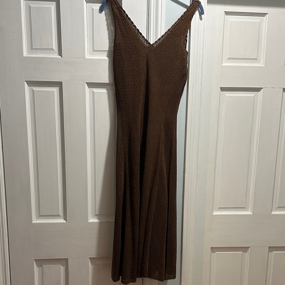 Lauren Ralph Lauren Brown V-Neck Maxi Slip Dress